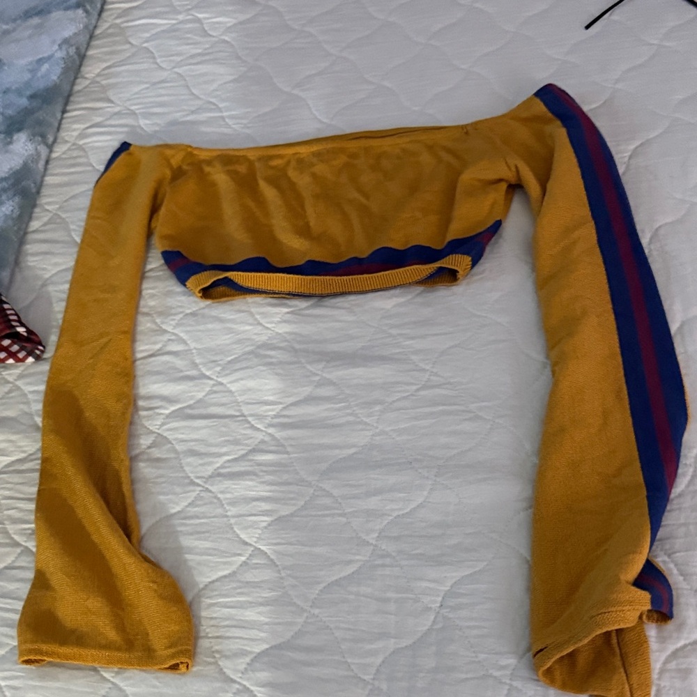 Trendy Yellow Crop Top with Striped Sleeves